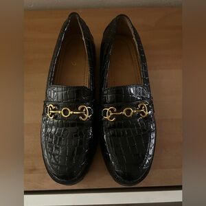 Circus by Sam Edelman “Deana” Croc Embossed Black Patent Loafers Size 7.5